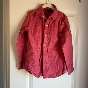 Janie And Jack Boys Size 6 Light Red Long Sleeve Button Down Linen/Cotton
